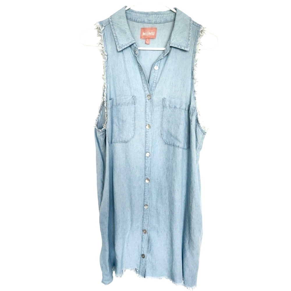 Show Me Your Mumu Denim Sleeveless Shirt Dress Blue S Minimalist